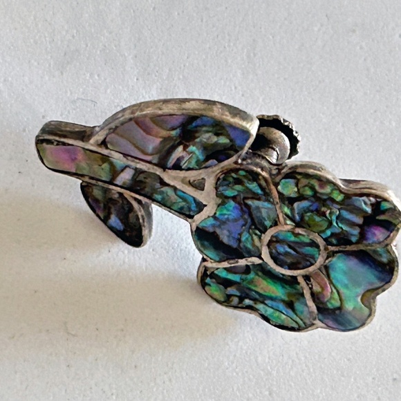 Vintage Sterling silver Abalone flower screw on earrings 925 handcrafted  in Mex - Picture 6 of 8